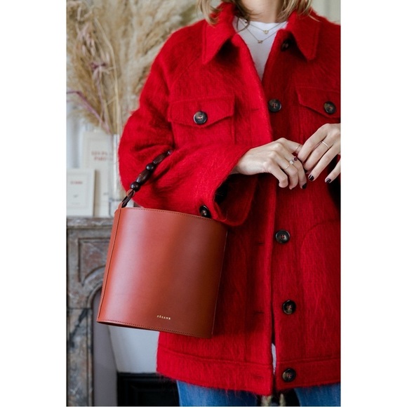 Sezane Jacket Alda Wool Mohair Alpaca Shacket Fuzzy Winter Fall Red 42 GUC - Picture 11 of 11